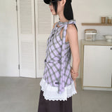 Cure Purple Check Ribbon Lace Sleeveless Blouse