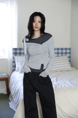 ベベストライプタイリブドTシャツ
