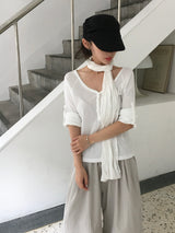 Chloe Button Roll Up 3/4 sleeve 2-Way Vneck (5c)
