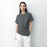 (T-7056)ローワンアンバランスツイストTシャツ