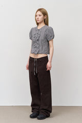 (W) Mote Check Shirring Blouse