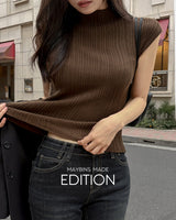 MADE. Perive mock-neck cap-sleeve knit