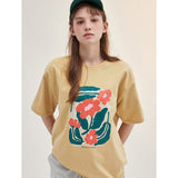 花の絵 オーバーサイズTシャツ イエロー