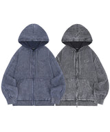 Pigment-Washing-Knit-Hooded-Zip-Up - 2COLOR