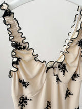 Beige Black Flower Long Dress