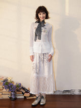 Vintage lace print high-waisted skirt