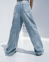 (UNISEX) RIVER DAMAGE UNIQUE WIDE LIGHT BLUE UNISEX PANTS