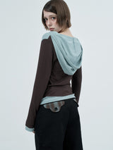 dot wrap layered hoodie / brown