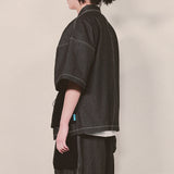reverse terry pocket denim shortsleeve shirt_black