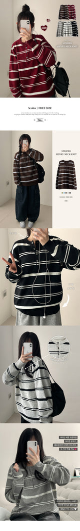 ポニーヘンリーネックスナップオーバーフィットダンガラニット (5color)