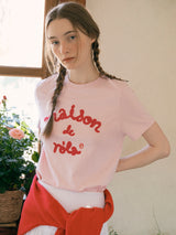 MAISON DE ROLA エンブロイダリーTシャツ ピンク