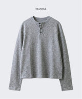 ワッフルクロップヘンリーネックTシャツ メランジ