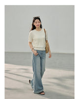 Punching Detail Summer Round Neck Knit Short Sleeve