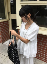 ポンボ ティアード フリル オーバーフィット ショート スリーブ パフ ブラウス