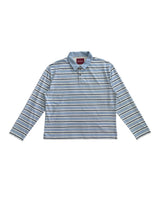 SIGNATURE LOGO SILHOUETTE TOTEM LIGHT BLUE STRIPE CROSS BUTTON POLO LONG SLEEVE