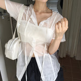 [2 sets!] モレンシースルービスチェブラトップ＆半袖シャツセット