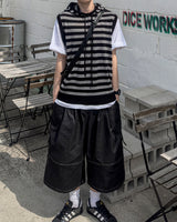 Broad Stripe Knit Hoodie Vest