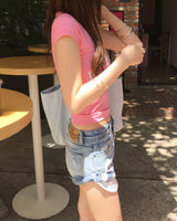 Roll up denim shorts
