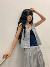 Orr Eyelet Punching Shirring V-Neck Strap Sleeveless