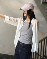 Manin Stripe See-Through Oversized Fit Long Sleeve Shirt