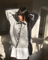 Lupe line color oversized fit collar knit cardigan
