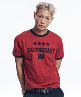 ナンバリングパッチクロップリンガーTシャツ - レッド