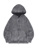 Pigment-Washing-Knit-Hooded-Zip-Up - 2COLOR