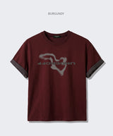 ロールスリーブクロップド半袖Tシャツ ジオグラフィ バーガンディ