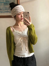 Lace Ribbon Shirring Layered Sleeveless (3color)