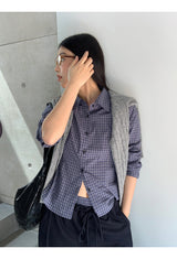 ネイビーグリッドチェック長袖シャツ
