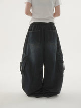 Drop buckle cargo denim pants -2C