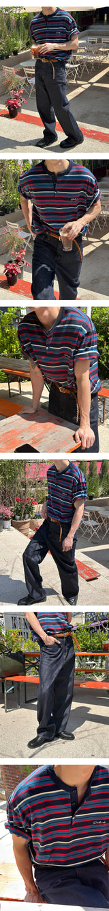 [S/S] Multi stripe henry neck half knit(3color)
