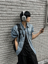 jacquard short-sleeved denim jacket