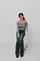 RIEN ONE-SHOULDER SHIRRING TOP / MELANGE