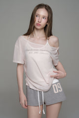 Powder sheer ribbon top, Baby Pink
