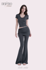 Liiv short-sleeve cap training shirring pants set (TOP)