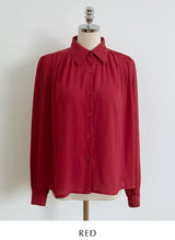 Deven Shirring Collar Chiffon Blouse