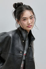High-neck Leather Jacket_Black