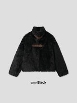 レイチェル 2ベルトディテールショート丈ファージャケット (Lining Quilted)