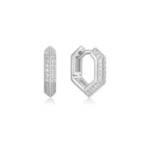silver sparkling shield huggie hoop rhodium plating + 925 silver earrings E067-06H