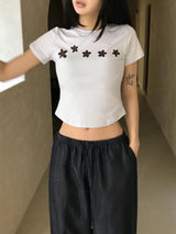 デイジーポップフラワープリントステッチTシャツ