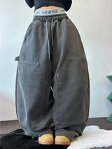 SHEEP FLEECE🐑PIGMENT STRAP RIVET BALLOON LONG PANTS💙🩶🤍3COLOR