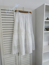 Cotton Punching Banded Waist Long Skirt