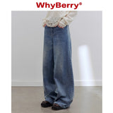 Why Berry 24SS "Lazy Holiday" ハイウエストワイドレッグジーンズレトロノスタルジックルーズパンツ