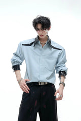 Colorblock Sequin Draped Shoulder Shirt