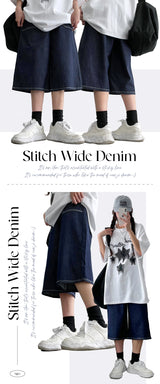 [S–2XL] Waistband Saint-Gistich Half-Length Denim Shorts