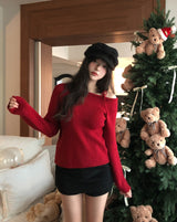 Eden Ribbon Strap Unbalanced Shoulder Ribbed Knit