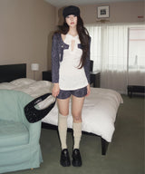 Metallic Button Tab Cardigan_Navy