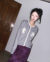 (2color) Rose Appliqué Lace Wool Cardigan