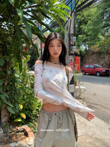 アイテムスパンオフショルダーロングスリーブtシャツ